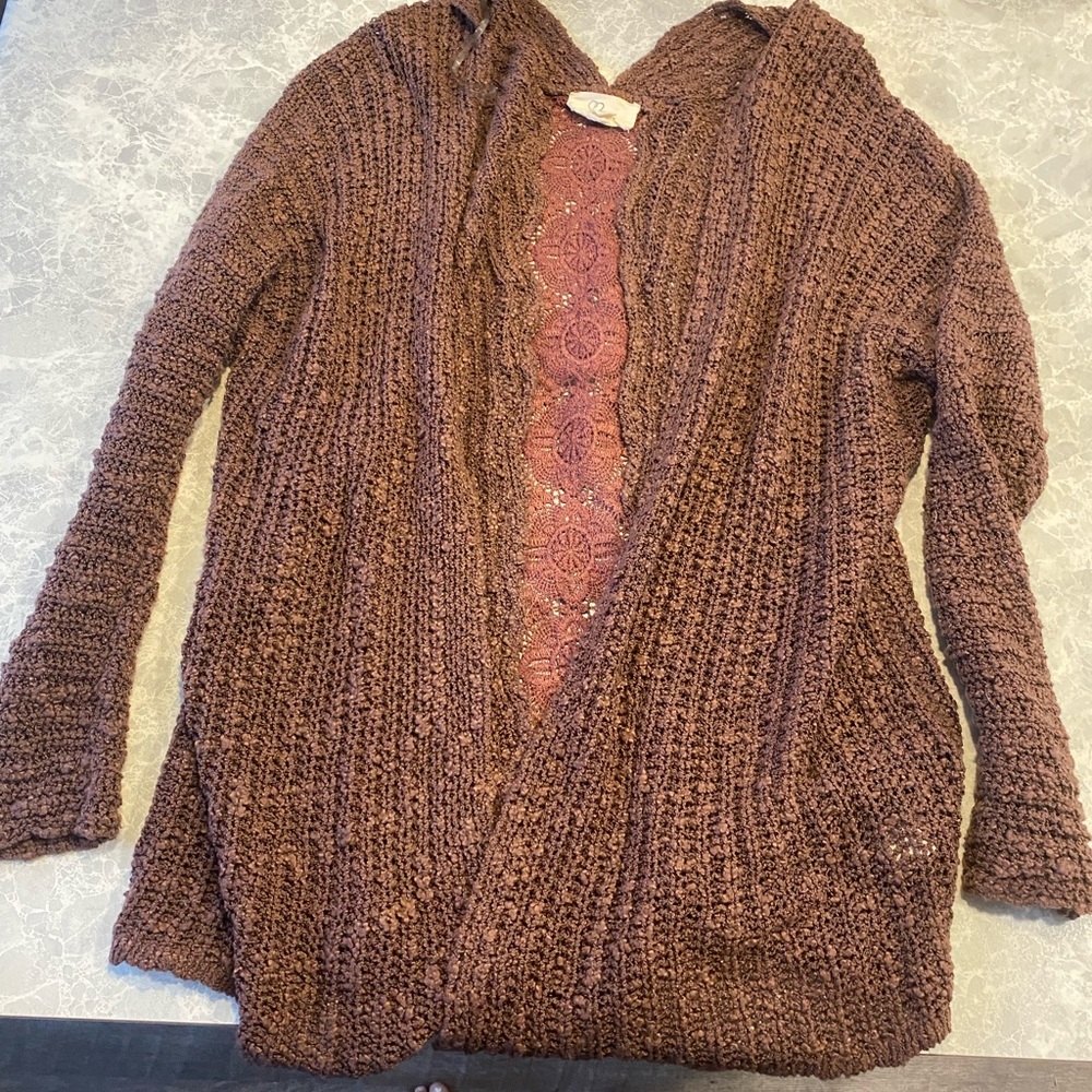 purple cardigan